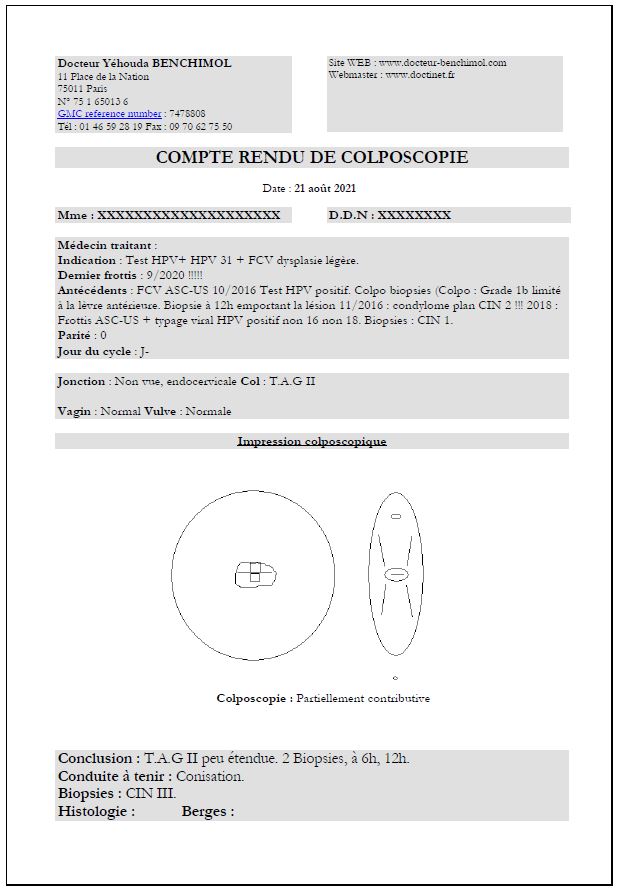 Compte rendu de colposcopie